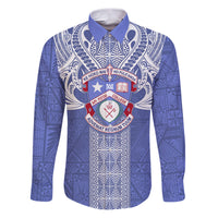 Tonga Apifoou School Family Matching Puletasi Dress and Hawaiian Shirt Ngatu and Polynesian Pattern LT03 Dad's Shirt - Long Sleeve Blue - Polynesian Pride