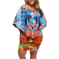 Hawaiian Love-Couple Dolphins and Flamingos Family Matching Off Shoulder Short Dress and Hawaiian Shirt LT03 Mom's Dress Multicolor - Polynesian Pride