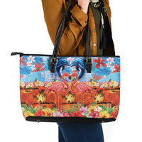 Hawaiian Love-Couple Dolphins and Flamingos Leather Tote Bag LT03 - Polynesian Pride