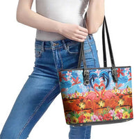 Hawaiian Love-Couple Dolphins and Flamingos Leather Tote Bag LT03 - Polynesian Pride
