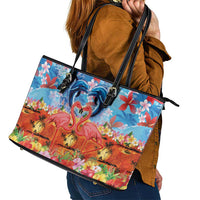 Hawaiian Love-Couple Dolphins and Flamingos Leather Tote Bag LT03 - Polynesian Pride