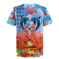 Hawaiian Love-Couple Dolphins and Flamingos Rugby Jersey - Polynesian Pride