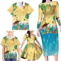Hawaiian Alohawaii Family Matching Long Sleeve Bodycon Dress and Hawaiian Shirt Tropical Plants and Animals on The Beach LT03 - Polynesian Pride
