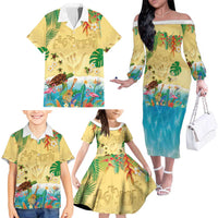 Hawaiian Alohawaii Family Matching Off The Shoulder Long Sleeve Dress and Hawaiian Shirt Tropical Plants and Animals on The Beach LT03 - Polynesian Pride