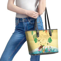 Hawaiian Alohawaii Leather Tote Bag Tropical Plants and Animals on The Beach LT03 - Polynesian Pride