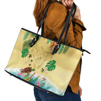 Hawaiian Alohawaii Leather Tote Bag Tropical Plants and Animals on The Beach LT03 - Polynesian Pride