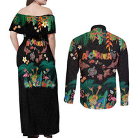 Hawaiian Alohawaii Couples Matching Off Shoulder Maxi Dress and Long Sleeve Button Shirt Tribal Sea Animals Tattoo and Tropical Plants LT03 - Polynesian Pride