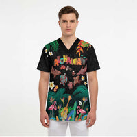 Hawaiian Alohawaii Scrub Top Tribal Sea Animals Tattoo and Tropical Plants LT03 - Polynesian Pride