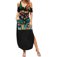 Hawaiian Alohawaii Summer Maxi Dress Tribal Sea Animals Tattoo and Tropical Plants - Polynesian Pride