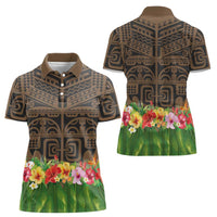 Hawaiian Hula Costume Women Polo Shirt Tribal Tattoo and Tropical Plants Skirt LT03 - Polynesian Pride
