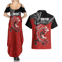 Personalised Aotearoa Toitu Te Tiriti Couples Matching Summer Maxi Dress and Hawaiian Shirt Taniwha Tribal Motifs LT03 - Polynesian Pride
