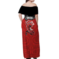Personalised Aotearoa Toitu Te Tiriti Off Shoulder Maxi Dress Taniwha Tribal Motifs