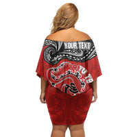 Personalised Aotearoa Toitu Te Tiriti Off Shoulder Short Dress Taniwha Tribal Motifs