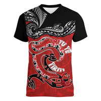 Personalised Aotearoa Toitu Te Tiriti Women V-Neck T-Shirt Taniwha Tribal Motifs LT03 Female Multicolor - Polynesian Pride