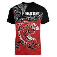 Personalised Aotearoa Toitu Te Tiriti Women V-Neck T-Shirt Taniwha Tribal Motifs LT03 - Polynesian Pride