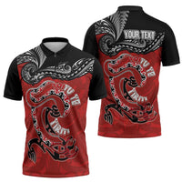 Personalised Aotearoa Toitu Te Tiriti Zipper Polo Shirt Taniwha Tribal Motifs