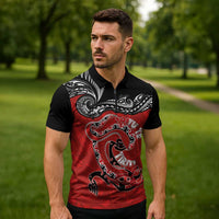Personalised Aotearoa Toitu Te Tiriti Zipper Polo Shirt Taniwha Tribal Motifs