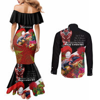 Aotearoa Toitu Te Tiriti Couples Matching Mermaid Dress and Long Sleeve Button Shirt Waitangi-Honour The Treaty NZ Tuatara and Plants LT03 - Polynesian Pride
