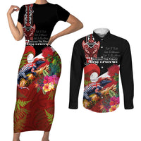 Aotearoa Toitu Te Tiriti Couples Matching Short Sleeve Bodycon Dress and Long Sleeve Button Shirt Waitangi-Honour The Treaty NZ Tuatara and Plants LT03 Multicolor - Polynesian Pride