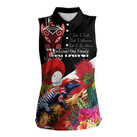 Aotearoa Toitu Te Tiriti Women Sleeveless Polo Shirt Waitangi-Honour The Treaty NZ Tuatara and Plants LT03 Female Multicolor - Polynesian Pride