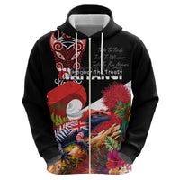Aotearoa Toitu Te Tiriti Zip Hoodie Waitangi-Honour The Treaty NZ Tuatara and Plants