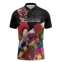 Aotearoa Toitu Te Tiriti Zipper Polo Shirt Waitangi-Honour The Treaty NZ Tuatara and Plants LT03 Multicolor - Polynesian Pride