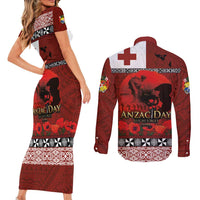 Tonga ANZAC Day Couples Matching Short Sleeve Bodycon Dress and Long Sleeve Button Shirt Gallipoli Lest We Forget Ngatu Art Tribal