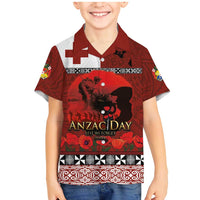 Tonga ANZAC Day Family Matching Mermaid Dress and Hawaiian Shirt Gallipoli Lest We Forget Ngatu Art Tribal LT03 Son's Shirt Red - Polynesian Pride