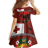 Tonga ANZAC Day Family Matching Off Shoulder Short Dress and Hawaiian Shirt Gallipoli Lest We Forget Ngatu Art Tribal LT03 - Polynesian Pride