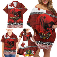 Tonga ANZAC Day Family Matching Off Shoulder Short Dress and Hawaiian Shirt Gallipoli Lest We Forget Ngatu Art Tribal LT03 - Polynesian Pride