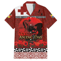 Tonga ANZAC Day Family Matching Off Shoulder Short Dress and Hawaiian Shirt Gallipoli Lest We Forget Ngatu Art Tribal LT03 Dad's Shirt - Short Sleeve Red - Polynesian Pride