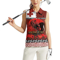 Tonga ANZAC Day Women Sleeveless Polo Shirt Gallipoli Lest We Forget Ngatu Art Tribal