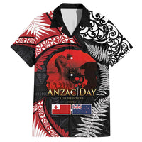 Tonga and New Zealand ANZAC Day Family Matching Long Sleeve Bodycon Dress and Hawaiian Shirt Gallipoli Lest We Forget Ngatu Art Tribal and Maori Tattoo with Fern LT03 Dad's Shirt - Short Sleeve Black - Polynesian Pride