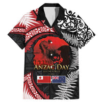 Tonga and New Zealand ANZAC Day Family Matching Mermaid Dress and Hawaiian Shirt Gallipoli Lest We Forget Ngatu Art Tribal and Maori Tattoo with Fern LT03 Dad's Shirt - Short Sleeve Black - Polynesian Pride