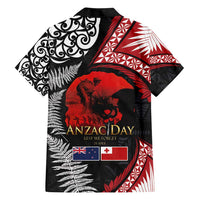Tonga and New Zealand ANZAC Day Family Matching Short Sleeve Bodycon Dress and Hawaiian Shirt Gallipoli Lest We Forget Ngatu Art Tribal and Maori Tattoo with Fern LT03 - Polynesian Pride