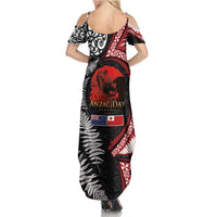 Tonga and New Zealand ANZAC Day Family Matching Summer Maxi Dress and Hawaiian Shirt Gallipoli Lest We Forget Ngatu Art Tribal and Maori Tattoo with Fern LT03 - Polynesian Pride