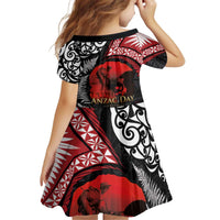 Tonga and New Zealand ANZAC Day Kid Short Sleeve Dress Gallipoli Lest We Forget Ngatu Art Tribal and Maori Tattoo with Fern LT03 - Polynesian Pride