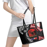 Tonga and New Zealand ANZAC Day Leather Tote Bag Gallipoli Lest We Forget Ngatu Art Tribal and Maori Tattoo with Fern LT03 - Polynesian Pride
