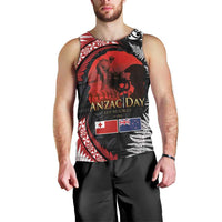 Tonga and New Zealand ANZAC Day Men Tank Top Gallipoli Lest We Forget Ngatu Art Tribal and Maori Tattoo with Fern LT03 - Polynesian Pride