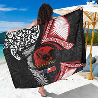 Tonga and New Zealand ANZAC Day Sarong Gallipoli Lest We Forget Ngatu Art Tribal and Maori Tattoo with Fern LT03 One Size 44 x 66 inches Black - Polynesian Pride