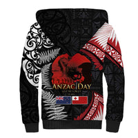 Tonga and New Zealand ANZAC Day Sherpa Hoodie Gallipoli Lest We Forget Ngatu Art Tribal and Maori Tattoo with Fern LT03