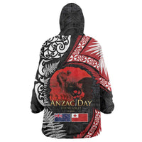 Tonga and New Zealand ANZAC Day Wearable Blanket Hoodie Gallipoli Lest We Forget Ngatu Art Tribal and Maori Tattoo with Fern LT03 - Polynesian Pride