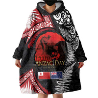 Tonga and New Zealand ANZAC Day Wearable Blanket Hoodie Gallipoli Lest We Forget Ngatu Art Tribal and Maori Tattoo with Fern LT03 - Polynesian Pride