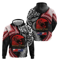 Tonga and New Zealand ANZAC Day Zip Hoodie Gallipoli Lest We Forget Ngatu Art Tribal and Maori Tattoo with Fern LT03 - Polynesian Pride