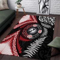 Tonga and New Zealand Together Area Rug Ngatu Art Tribal Maori Tattoo and Silver Fern LT03 Black - Polynesian Pride