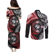 Tonga and New Zealand Together Couples Matching Puletasi and Long Sleeve Button Shirt Ngatu Art Tribal Maori Tattoo and Silver Fern LT03 - Polynesian Pride