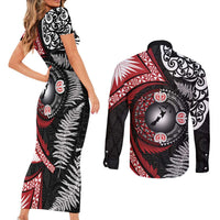 Tonga and New Zealand Together Couples Matching Short Sleeve Bodycon Dress and Long Sleeve Button Shirt Ngatu Art Tribal Maori Tattoo and Silver Fern LT03 - Polynesian Pride