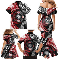 Tonga and New Zealand Together Family Matching Mermaid Dress and Hawaiian Shirt Ngatu Art Tribal Maori Tattoo and Silver Fern LT03 - Polynesian Pride
