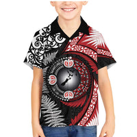 Tonga and New Zealand Together Family Matching Mermaid Dress and Hawaiian Shirt Ngatu Art Tribal Maori Tattoo and Silver Fern LT03 Son's Shirt Black - Polynesian Pride