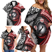 Tonga and New Zealand Together Family Matching Off Shoulder Short Dress and Hawaiian Shirt Ngatu Art Tribal Maori Tattoo and Silver Fern LT03 - Polynesian Pride
